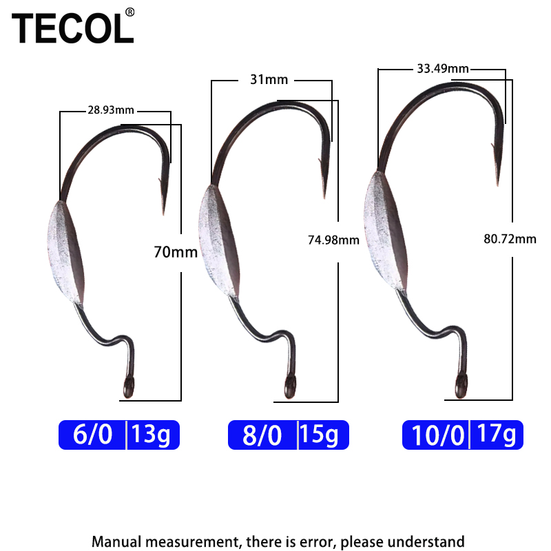 TECOL 3PCS 6/0 8/0 10/0 Weight - مراجعة Fishing Hook Weedless وسعره